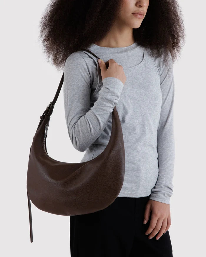 Brown Medium Recycled Leather Flat Crescent Bag