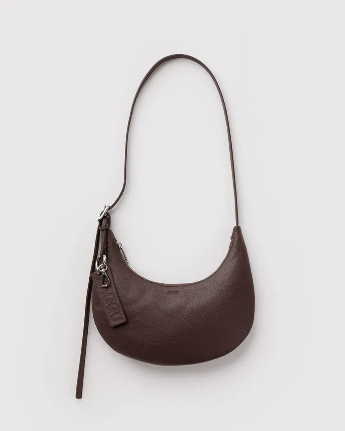Brown Small Recycled Leather Flat Crescent Bag