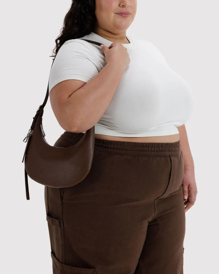 Brown Small Recycled Leather Flat Crescent Bag