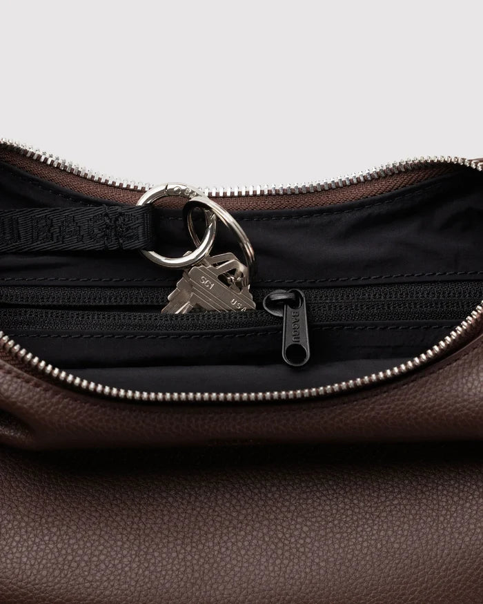 Brown Small Recycled Leather Flat Crescent Bag
