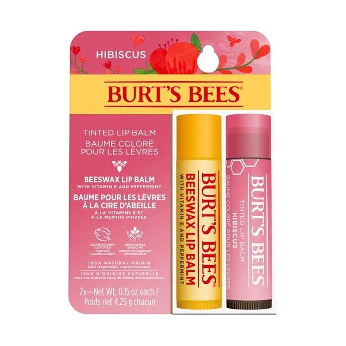 Burt's Bees Beeswax Lip Balm & Hibiscus Tinted Lip Balm Duo