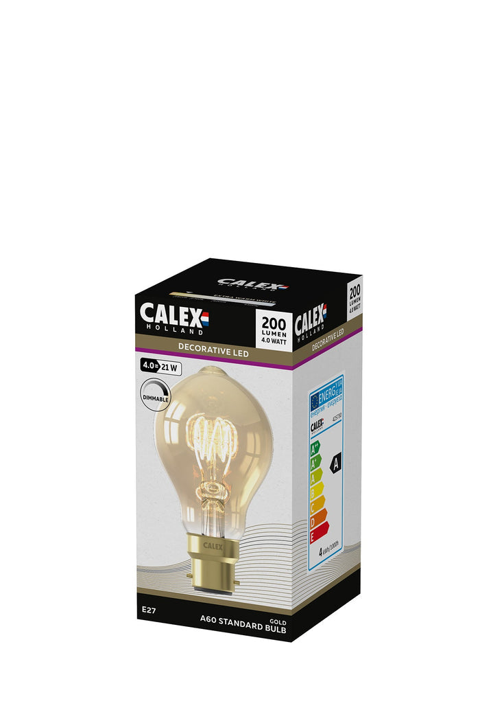 Calex Filament LED Lamp - B22 - A60 - Gold - 4W - Dimmable