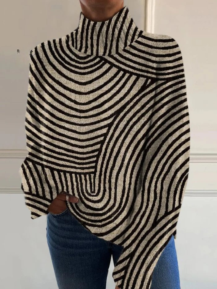 Callien turtleneck sweater with vintage abstract-line print and draped shape