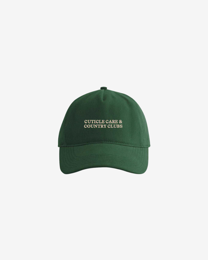 Green cap with text on a white background