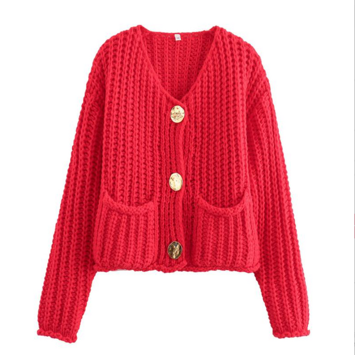 Cassy long sleeve chunky knit cropped cardigan in a casual layered look