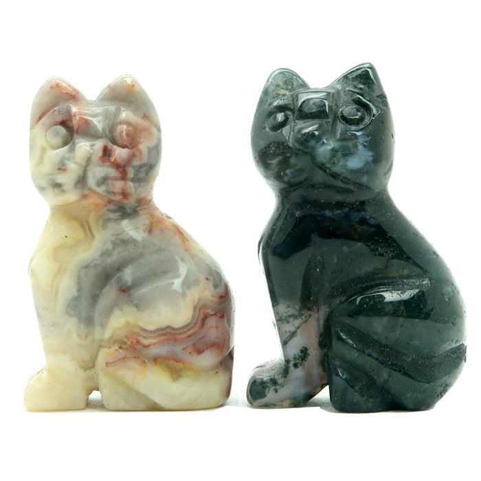 Cat Set Crazy Lace & Green Moss Agate Stone Pair Spirit Animal