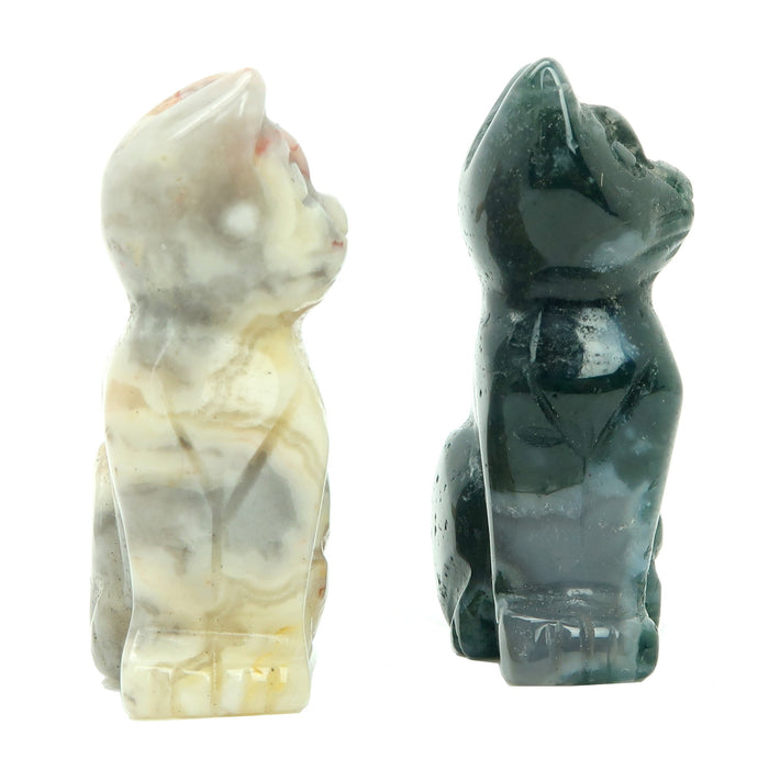 Cat Set Crazy Lace & Green Moss Agate Stone Pair Spirit Animal