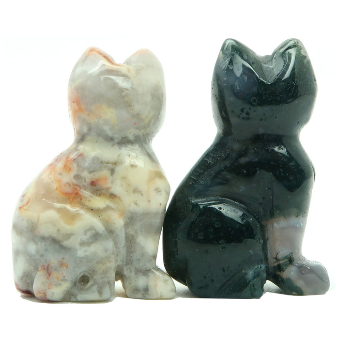 Cat Set Crazy Lace & Green Moss Agate Stone Pair Spirit Animal