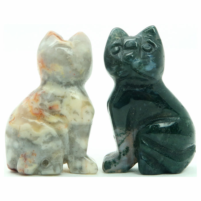 Cat Set Crazy Lace & Green Moss Agate Stone Pair Spirit Animal