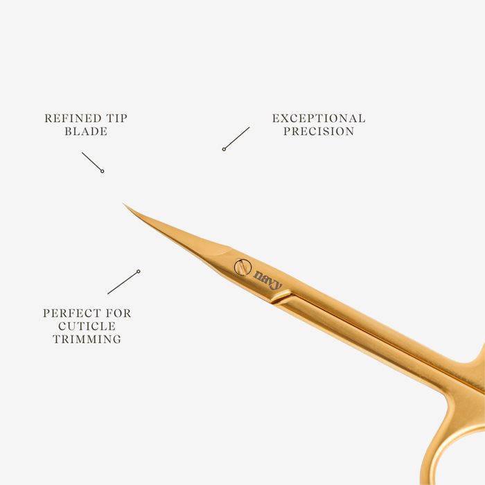 Gold cuticle nipper with brand logo on a white background