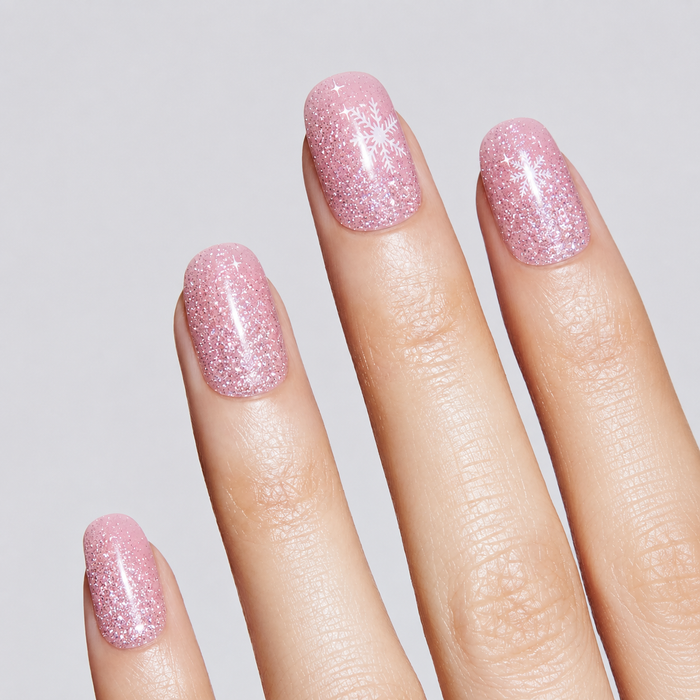 Christmas Pink Glitter Snowflake Gel Nail Stickers