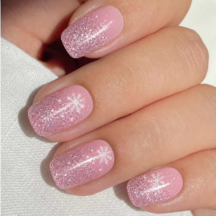 Christmas Pink Glitter Snowflake Gel Nail Stickers