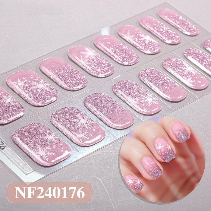 Christmas Pink Glitter Snowflake Gel Nail Stickers
