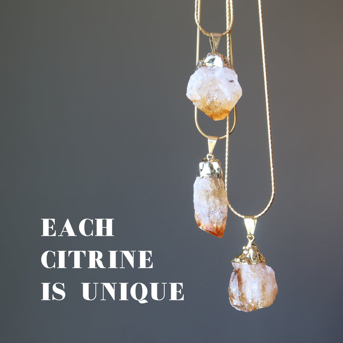 three gold citrine raw necklaces