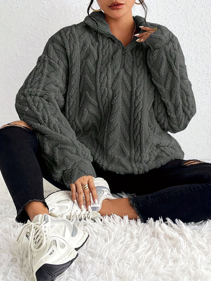 Clare warm cable-knit half-zip sweater for women in a soft neutral tone