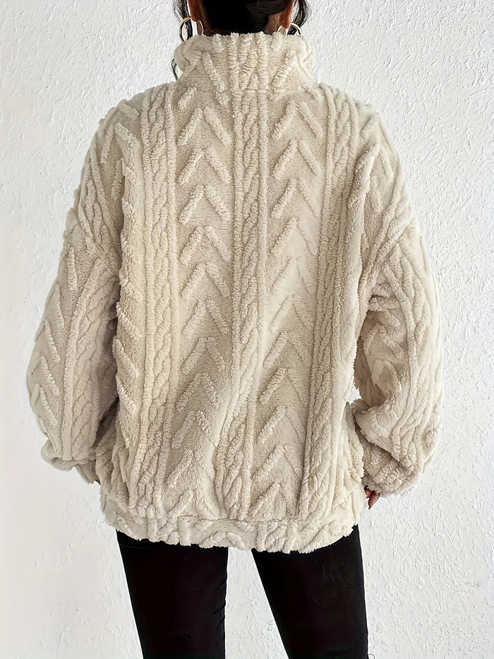 Clare warm cable-knit half-zip sweater for women in a soft neutral tone