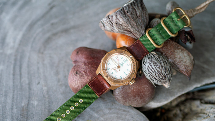 boldr bronze watch with vario cordura leather watch strap