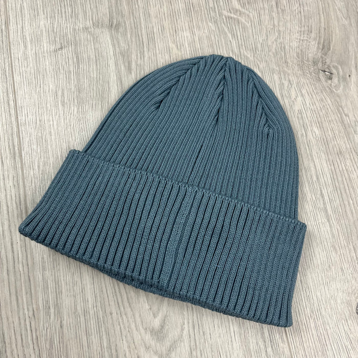 CP Company Cotton Goggle Beanie in Stormy Weather. On sale at Open Attire.