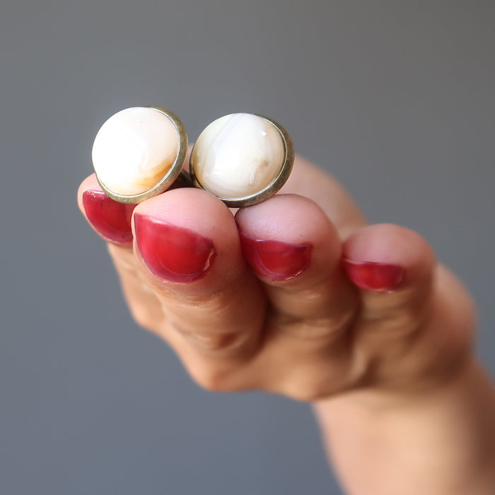 crazy lace agate cufflinks on hand