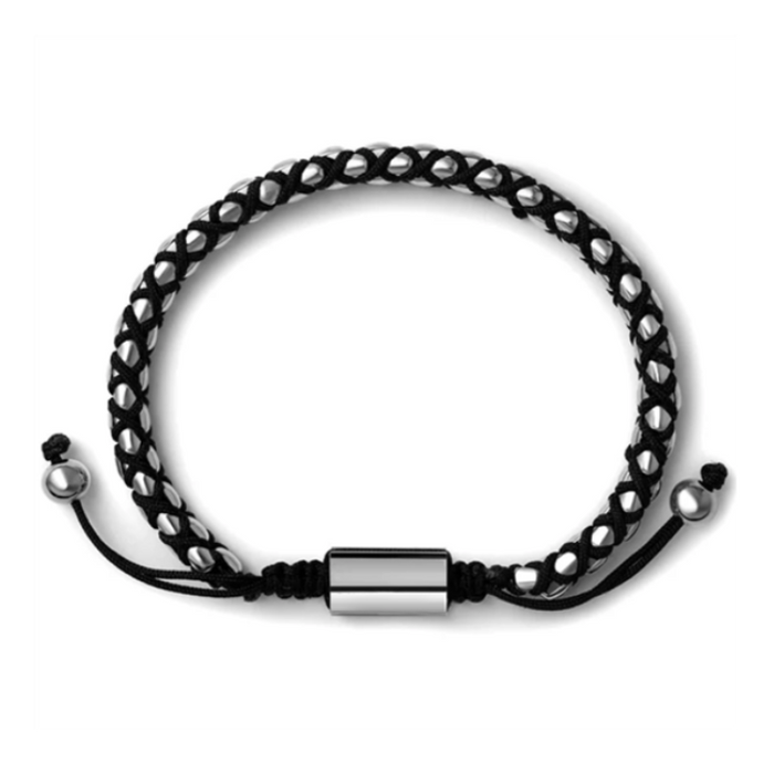 Crimson Weave SteelLink Bracelet with Braided Black Cord