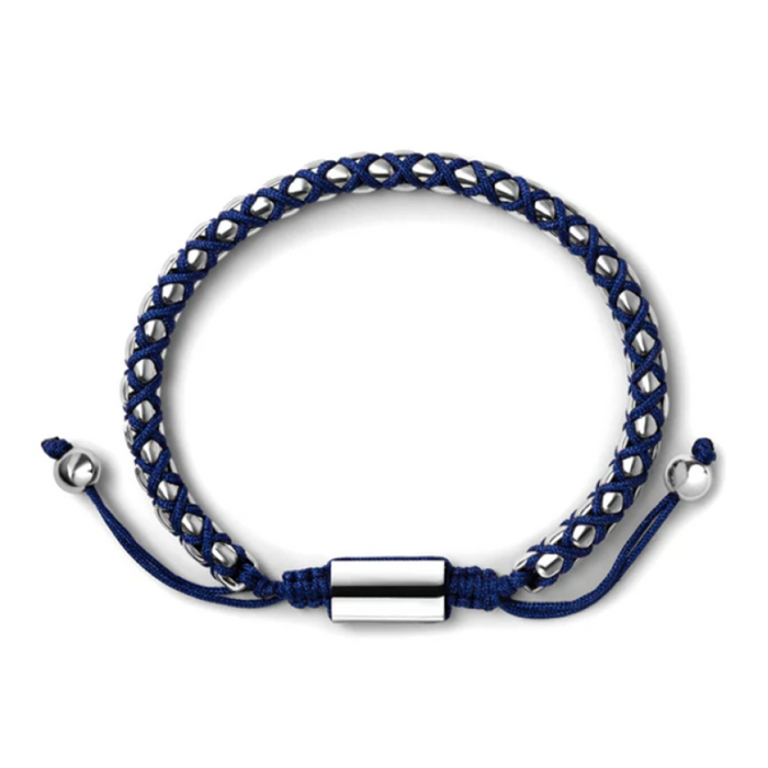 Crimson Weave SteelLink Bracelet with Braided Blue Cord