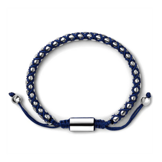 Crimson Weave SteelLink Bracelet with Braided Blue Cord