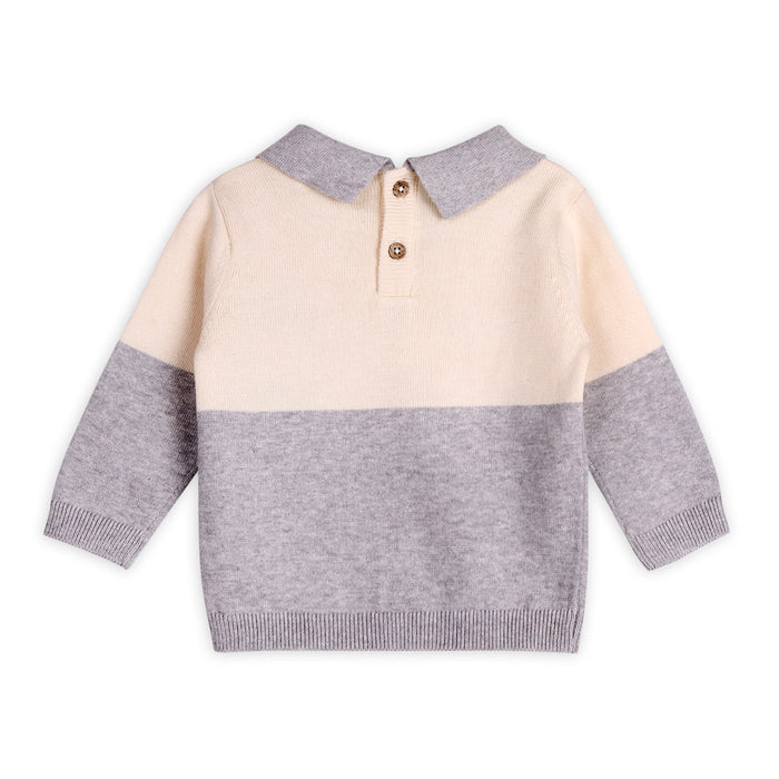 Cuddly Bear Applique Sweater Knit Collar Baby Pullover (Organic Cotton)