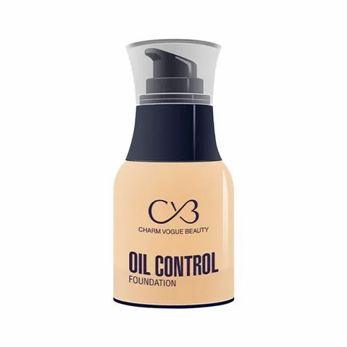 Oil control foundation bottle with pump on a white background