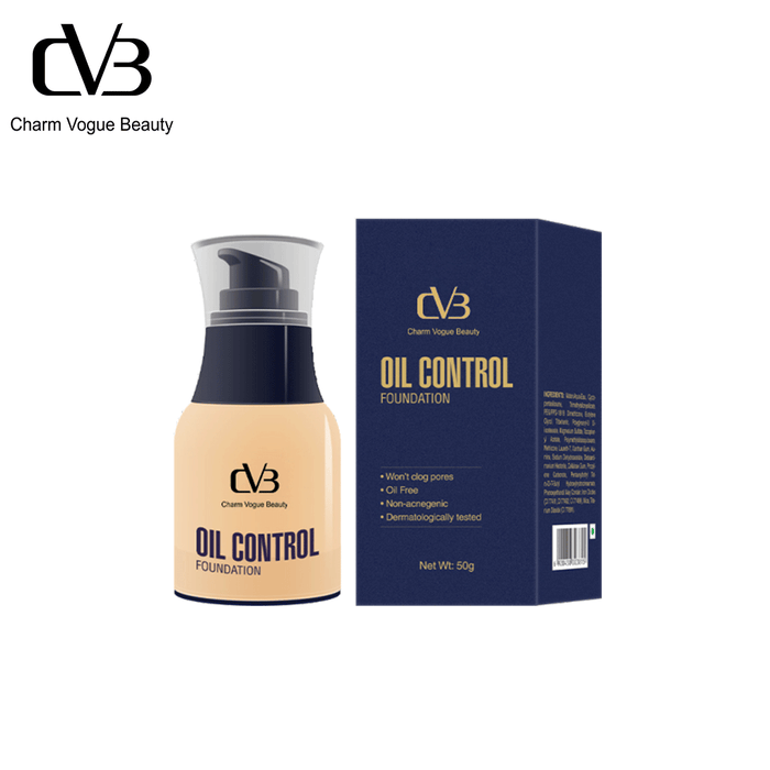 Charm Vogue Beauty oil control foundation bottle and packaging on a white background