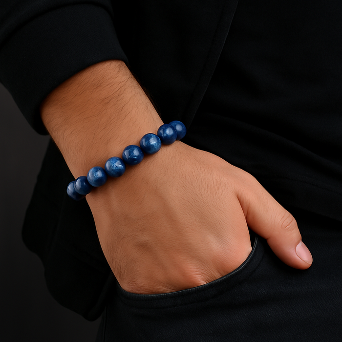 Dark Blue Brazilian Kyanite Crystal Bead Bracelet Sizes 6,8,10,12mm