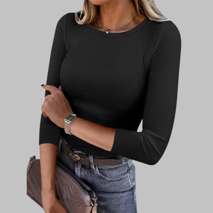Davina casual crewneck slim-fit top shown in a solid color
