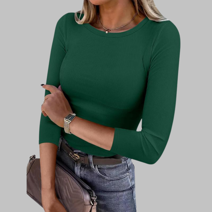 Davina casual crewneck slim-fit top shown in a solid color