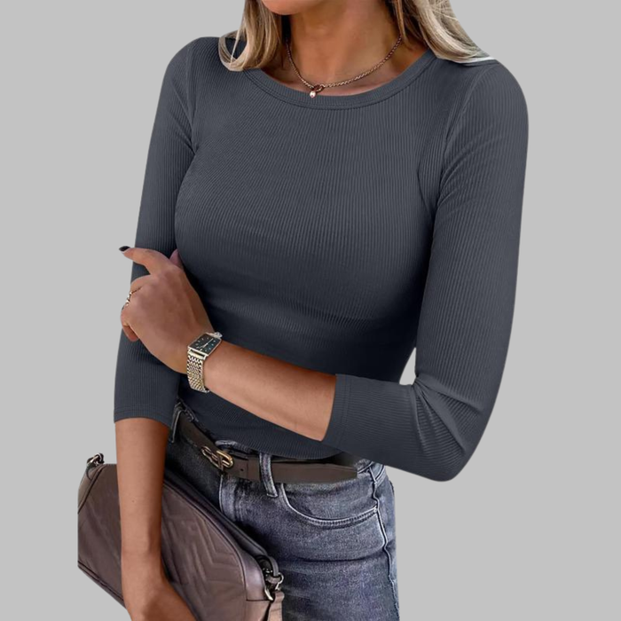 Davina casual crewneck slim-fit top shown in a solid color