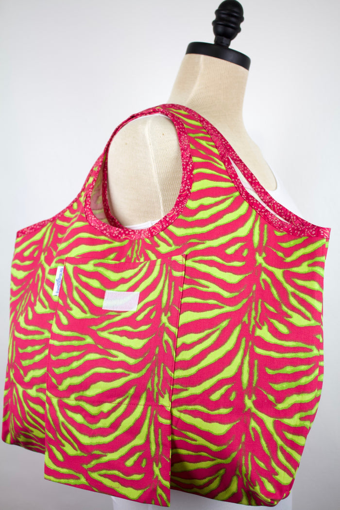 Day Glo Zebra Folding Shopping Tote