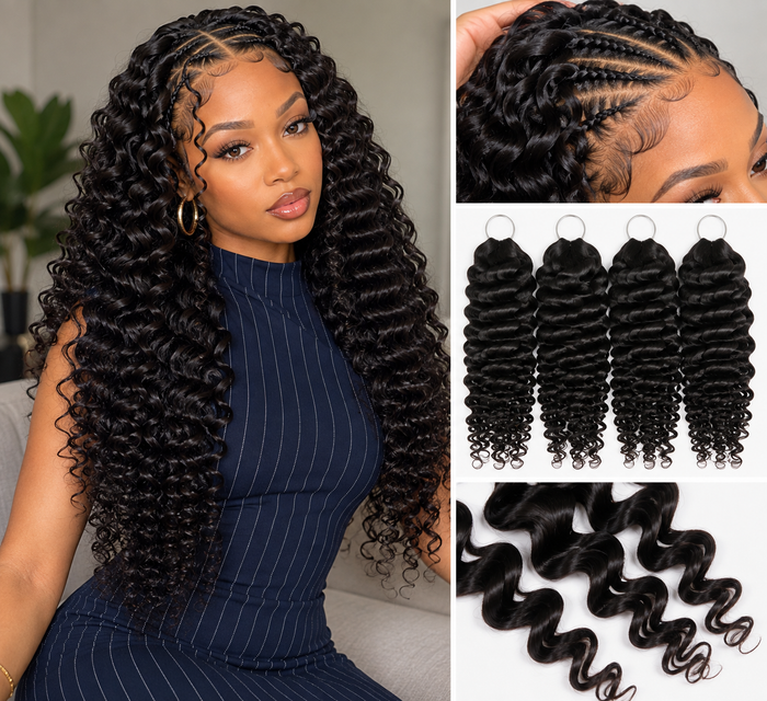 Deep Curl Crochet Human Hair Natural Black 18"