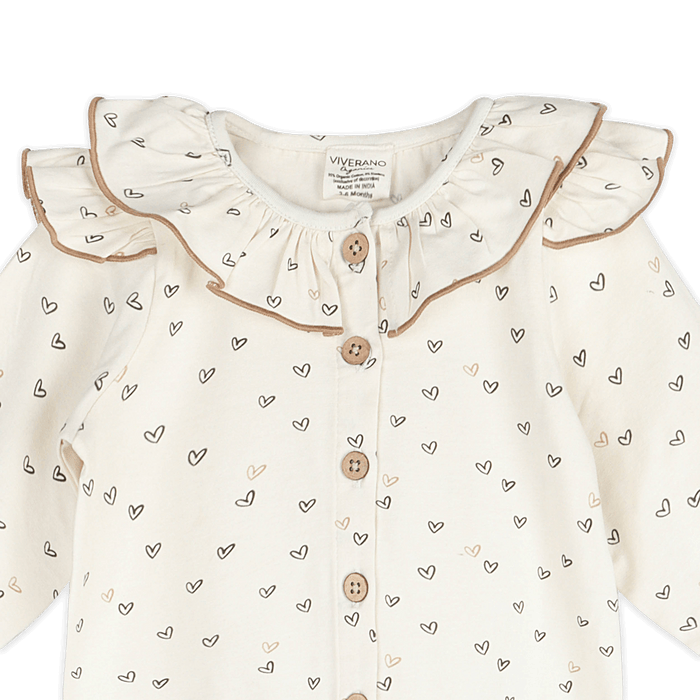 Ditsy Hearts Baby Jumpsuit (Organic Jersey) - Detail