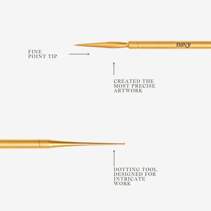 Navy brand tool with fine point tip on a white background