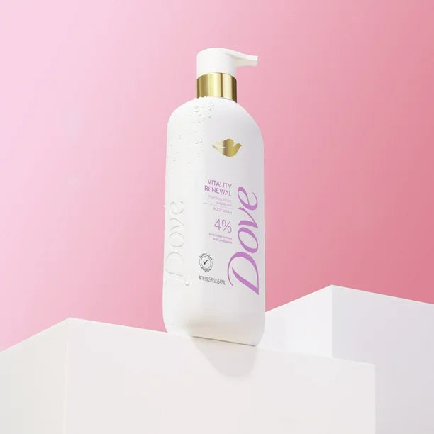 DOVE Vitality Renewal promotes firmer supple skin body wash 4% pro restoring serum with collagen غسول الجسم من دوف