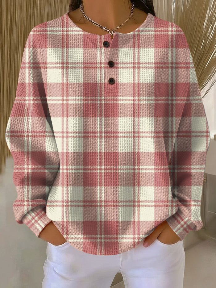 Emilie multicolor waffle-knit women's sweater with a relaxed, cozy fit