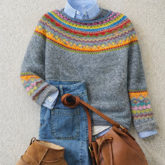 Emily heritage Nordic knit sweater in yellow with ribbed cuffs and hem