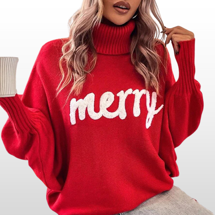 Emmie loose-fit knit sweater with batwing sleeves shown in red