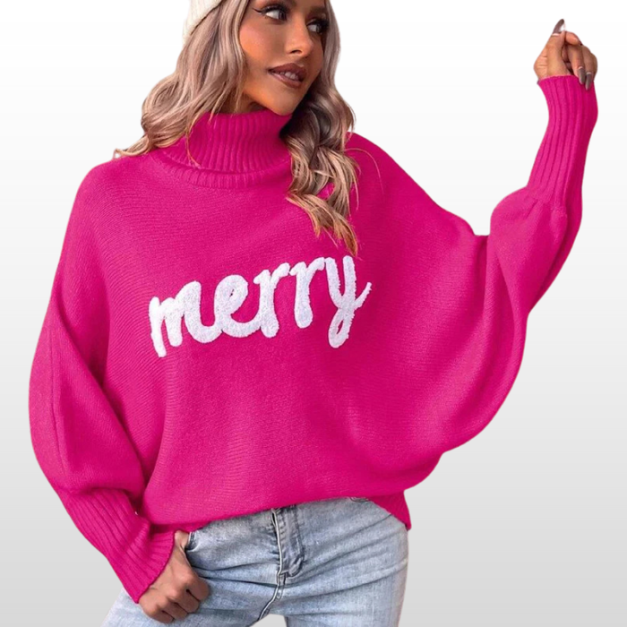 Emmie loose-fit knit sweater with batwing sleeves shown in red
