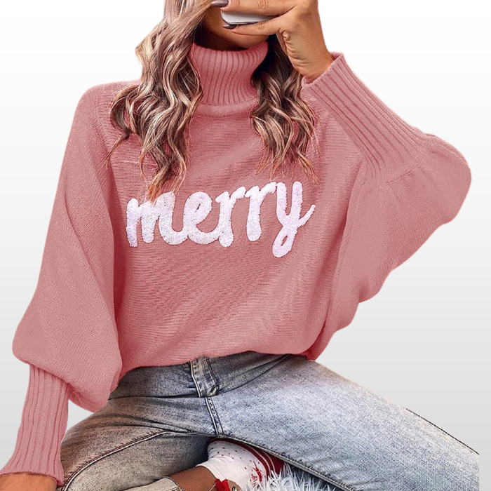 Emmie loose-fit knit sweater with batwing sleeves shown in red