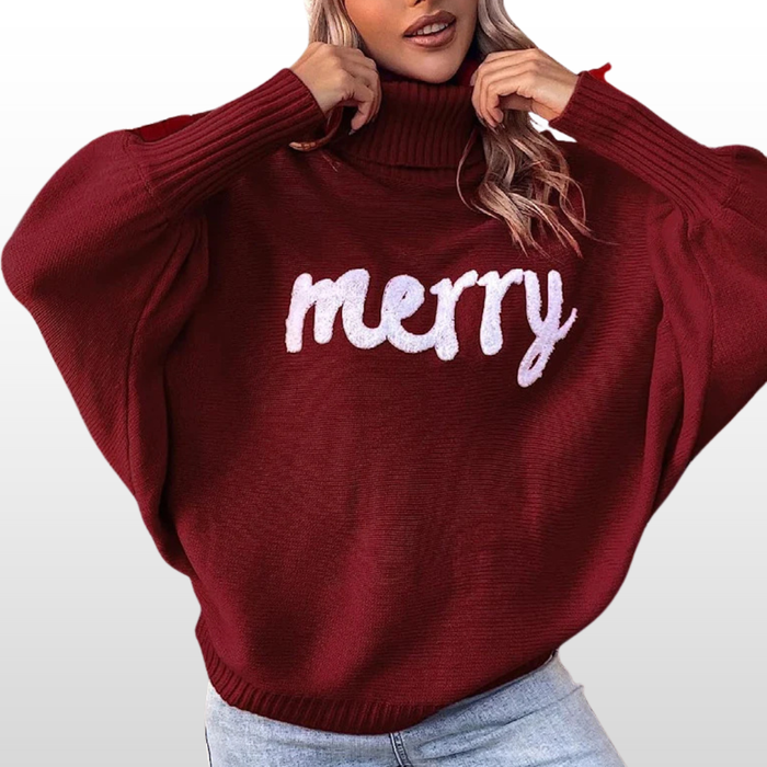 Emmie loose-fit knit sweater with batwing sleeves shown in red