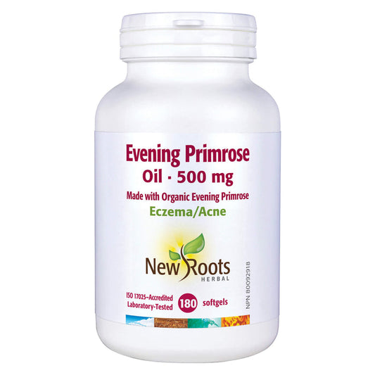 Bottle of New Roots Evening Primrose Oil 500 mg 180 Softgels
