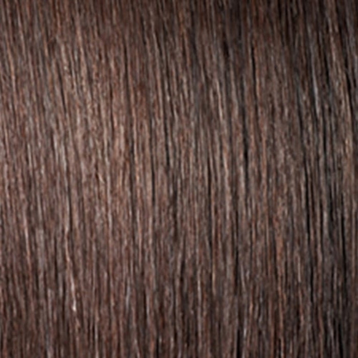 Close-up of OUTRE 16 inch lace front wig showing brown straight hair texture