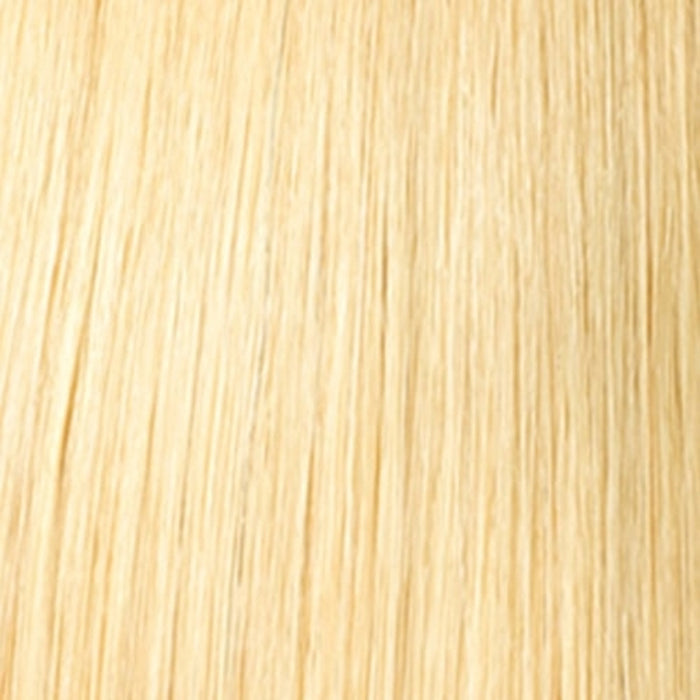 Close-up view of straight blonde 16 inch lace front wig by OUTRE with smooth texture