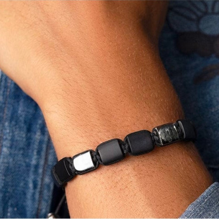 Eye of Dharma Flatbead Collection – Matte Onyx and Silver Bracelet