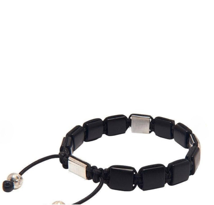 Eye of Dharma Flatbead Collection – Matte Onyx and Silver Bracelet