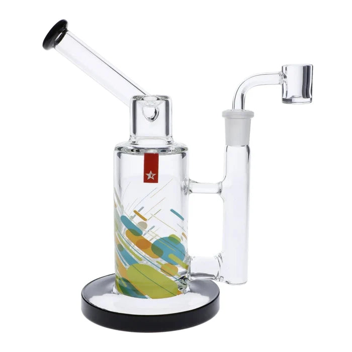 Front view of the 8-inch Famous Design Versuz Dab Rig, featuring a clear glass body and a rounded base.